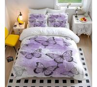 Purple Orchid Butterfly Dance Floral Duvet Cover Set, 3 Piece Bedding Set with Vibrant Flower Pattern, Soft and Breathable for Bedroom (03,King 240x220cm+65x65cm*2)