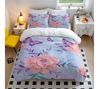 Purple Orchid Butterfly Dance Floral Duvet Cover Set, 3 Piece Bedding Set with Vibrant Flower Pattern, Soft and Breathable for Bedroom (05,Single135x200cm+65x65cm*2)