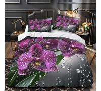 Purple Orchid Duvet Cover 3D Print Wrinkle-Resistant 3-Piece Bed Set Hidden Zipper FloralDesign Comforter Cover Premium Durable for Teens Adults Kids Women Girls Boys Youth Super king（260x220cm）
