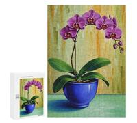 Purple Orchid in Blue Pot Hobby Jigsaw Puzzle for Adults, 300 PCS, An Engaging Indoor Activity for Quiet Evenings, for Indoor Play