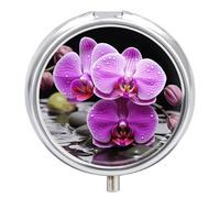 Purple Orchid Pill Box Waterproof Portable Medicine Pill Case Moisture Proof Metal Travel Pill Box with 3 Compartment Medicine Case
