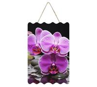 Purple Orchid Welcome Sign for Front Door Porch Spring Wall Decor Outdoor Home Sign with Rope Rustic Wooden Spring Door Hanger Farmhouse Hanging Wall Sign for Yard Decoration