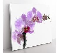 Purple Orchids in Bloom Modern Canvas Wall Art Print Ready to Hang, Framed Picture for Living Room Bedroom Home Office Décor, 50x50 cm (20x20 Inch)