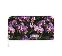 Purple orchids print Print Elegant Leather Hand Wallet Women Capacity Big Casual Wallet Travel-Ready Wallet, Black, One Size, Art
