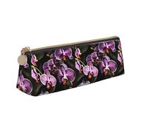 Purple orchids print Print Stylish and practical Pencil Case Large Capacity Triangle Pencil Pouch with Zipper