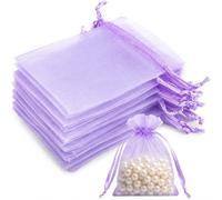 Purple Organza Bags 50PCS, Small Gift Bags 7x9 cm Clear Mesh Pouches with Drawstring, Mini Favour Bags for Wedding, Christmas, Birthday, Candy, Jewellery, Party Supplies