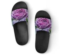 Purple Ornamental Cabbage Unisex Summer Sliders Waterproof Beach Slippers Lightweight Anti Slip House Shoes