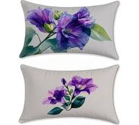 Purple Outdoor Cushions Covers 60x90cm Garden Cushions Waterproof Flower Sofa Cushion for Outdoor Furniture Linen Cushion Cover Set of 2 Decorative Pillows, Oblong Scatter Throw Pillow Covers u-17583