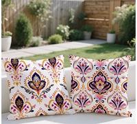 Purple Outdoor Cushions Waterproof Large Cushion Covers 40x40cm Garden Cushions Linen Pillow Case Pack of 2 Square Decorative Pillows with Invisible Zipper for Autumn Winter Summer Gift,Bohemia lj-723