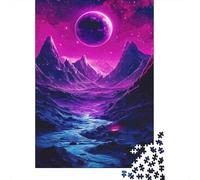 Purple Outer Space Mountains 1000 Piece Jigsaw Puzzle Paper for Adults Night Landscape Puzzle Game for Family Stress Relief 52x38cm/1000pcs