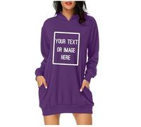 Purple Oversized Hoodie Women Customised T Shirt Long Sleeve Tops Personalised Hoodies Long Tunic Tops Design Your Own Hoodie Casual Sweatshirt Hooded Jumpers Baggy Sweatshirt Clearace