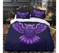 Purple Owl Design Comforter Cover 3D Print Super Soft 3-Piece Bed Set Hidden Zipper vector Cartoon Duvet Cover Hotel Quality Hypoallergenic for Adults Women Kids Girls Boys Super king（260x220cm）