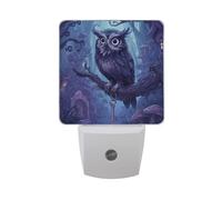 Purple Owl in Forest Night Light Dusk to Dawn Sensor LED Night Dimmable Nightlight Lights Plug into Wall for Bedroom