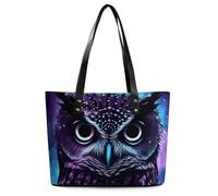 Purple Owl Leather Tote Bag for Women Work Shoulder Purses with Zipper Waterproof Large Computer Shoulder Bag Fashion Ladies Shoulder Handbag Reusable Shopping Bags