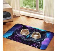 Purple Owl Pet Feeding Mat Absorbent Pu Leather Dog Cat Food Mats Contain Spills Protects Floors, Anti-Slip Rubber Backing Dog Bowl Mats Easy Clean Pet Placemats 30x45cm