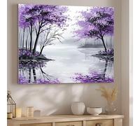 Purple Paint by Numbers for Adults Beginner, Tree Painting by Numbers for Children on Canvas, DIY Acrylic Painting Kit Art Hobbies for Adults Women Gifts Home Wall Decor, Without Frame 8x12in J-735