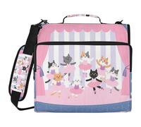 Purple Palid Cats Dancing Cartoon 3 Ringing Binder Zipper with Shoulder Strap Includes Zip Pocket School Supplies Organizer for School