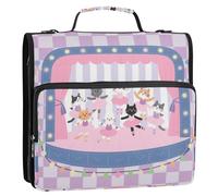 Purple Palid Cats Dancing Cartoon 3 Rings Binder with Extra Pockets with Strap Includes Zip Pocket Documents Files Storage Bag Suitable for Middle School