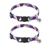 Purple Pansy Floral Soft Cat Collar, 2 Pack Puppy Collar with Bell