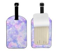 Purple Pastel Tie Dye,Luggage Tags Pu Leather Name Tag Travel Suitcase Identifier ID Tags Durable Baggage Label 2 pcs