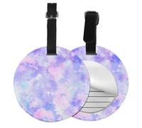 Purple Pastel Tie Dye,Luggage Tags Pu Leather Name Tag Travel Suitcase Identifier ID Tags Durable Baggage Label 2 pcs