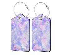 Purple Pastel Tie Dye,Luggage Tags Pu Leather Name Tag Travel Suitcase Identifier ID Tags Durable Luggage Label 2 pcs