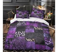 Purple Patchwork Design Duvet Cover 3D Print Durable 3 Pcs Bed Linen Hidden Zipper Modern Textile Quilt Cover Premium Washable for Kids Adults Women Teens Youth Girls Boys Single（135x200cm）