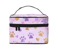 Purple Paw Print Makeup Bag Colorful Footprint Cosmetic Bag Travel Toiletry Organizer Pouch for Women Girls Portable Vanity Case