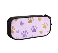 Purple Paw Print Pencil Case for Boys Girls Colorful Footprint Large Pen Bag Desk Stationery Organizer Pencil Pouch for School Office Zippered Makeup Bag