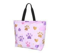 Purple Paw Print Tote Bag Women's Shoulder Handbags Colorful Footprint Shopping Bags Water-Resistant Large Handbag with Inner Pocket for Work Travel School