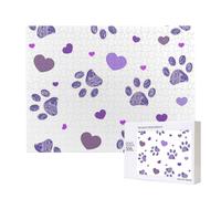 Purple Paw Print With Heart,500 Pieces Wooden Jigsaw Family Game Jigsaw Puzzles for Adults Teens Home Decor