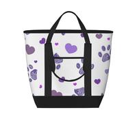 Purple Paw Print With Heart,Lunch Bags Large Capacity Insulated Tote Bag For Women Men Work Picnic Travel