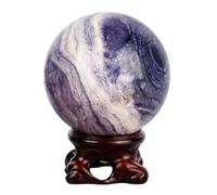 Purple Peacock Ball Ornament Amethyst Crystal Stone Figurines Quartz Gemstone Sphere Home Office Decor Gift with Stand,50~60mm