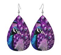 purple peacock earrings for women double sided teardrop leather earrings lightweight dangle earrings for women ear accessories fashion jewelry birthday gift