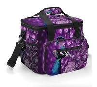 Purple Peacock Insulated Lunch Box Portable Cooler Bag Extra Large Lunch Bag Lunch Cooler Leakproof Ice Chest Thermal Cooler Shopping Bags for Beach, Picnic, Camping, Shopping