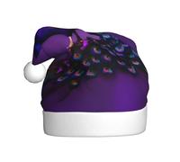 Purple Peacock Pattern 1 Pack Christmas Hats Plush Fabric Santa Hat For Christmas Costume Party And Holiday Event