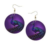 Purple Peacock Pattern Leather Round Earrings Color Valentine'S Day Festival Activities Fashion Women'S