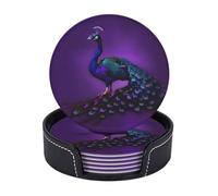 Purple Peacock pattern Print 6 Pcs Practical Functional Drink Coasters Coffee Office Home Tabletop Protection
