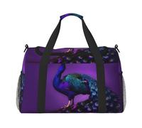 Purple Peacock Pattern Print Ample Space Travel Duffle Bag Stylish with Waterproof Zipper for Airplane Gym