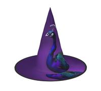 Purple Peacock Pattern Print Carnival Halloween Witch Hat Costume Accessory Foldable Cap Party Masquerade Decor