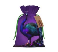 Purple Peacock Pattern Print Christmas Bags Holiday Present Drawstring Gift Sacks Birthday Xmas Party Favors
