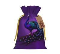 Purple Peacock Pattern Print Christmas Drawstring Bags Xmas Candy Bags Reusable Party Gifts Wrapping Bags