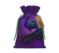 Purple Peacock Pattern Print Christmas Drawstring Bags Xmas Candy Bags Reusable Party Gifts Wrapping Bags