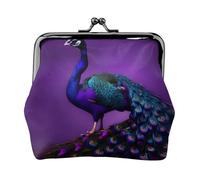 Purple Peacock Pattern Print Compact Coin Purse Exquisite Kiss Lock Wallet Cute Mini Pouch Coins Cards Wallet