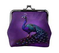 Purple Peacock pattern print Cute Buckle Coin Purses Vintage Pouch Kiss lock Change Purse Wallets for Women Fashion, Black, One Size, Vintage
