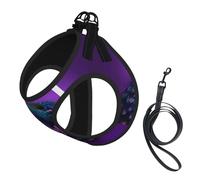 Purple Peacock Pattern Print Dog Harness with Leash Set with Thickened Padded Vest for Extra-Small/Small Medium Dogs