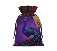 Purple Peacock Pattern Print Festive Christmas Drawstring Gift Bags For Xmas Decorative Present Wrapping Needs