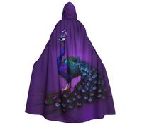 Purple Peacock Pattern Print Hooded Unisex Adult Cloak Halloween Christmas Carnival Theme Parties Cosplay Costum