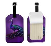 Purple Peacock Pattern Print Luggage Travel Bag Tags Luggage Tag Holder Name Labels Set for Men Women
