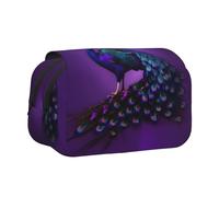 Purple Peacock pattern print Makeup Cosmetic Bag Stationary Kawaii Pencil Box Pouch Gadget Organizer Bag with Zipper